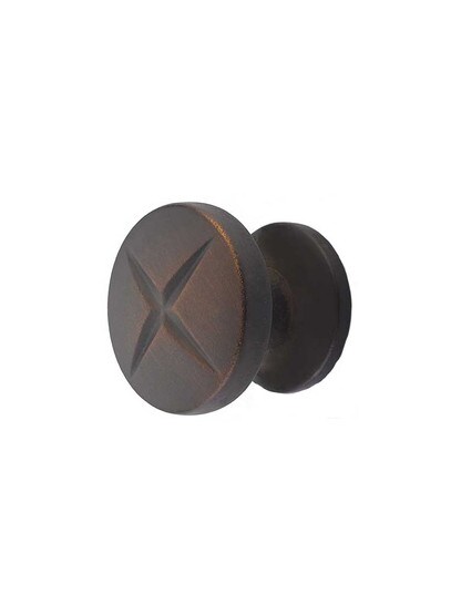 Southport Round X Knob - 1 3/8 inch Diameter in Ancient Bronze.